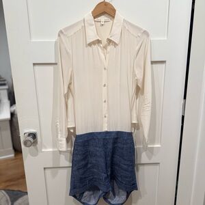 Veronica Beard Romper Mixed Media Silk Blouse Chambray Short Sz 10